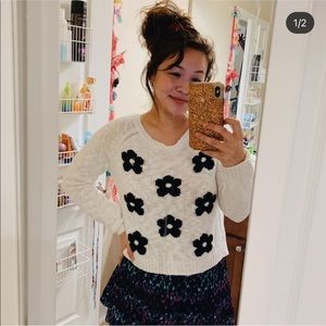 White and black floral sweater